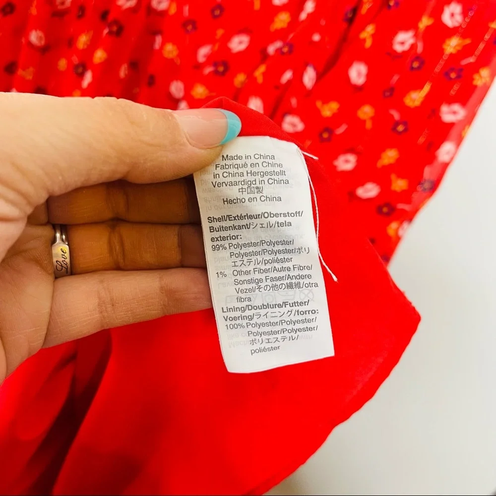 MADEWELL Ruffle-Strap Wrap Dress in Metallic-Striped Prairie Posies red - Picture 5 of 13